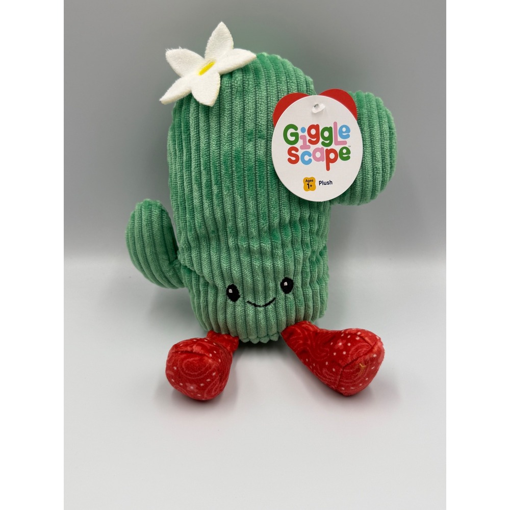 Gigglescape Green Corduroy Cactus Plush Stuffed Toy with Flower 1+ New with Tags